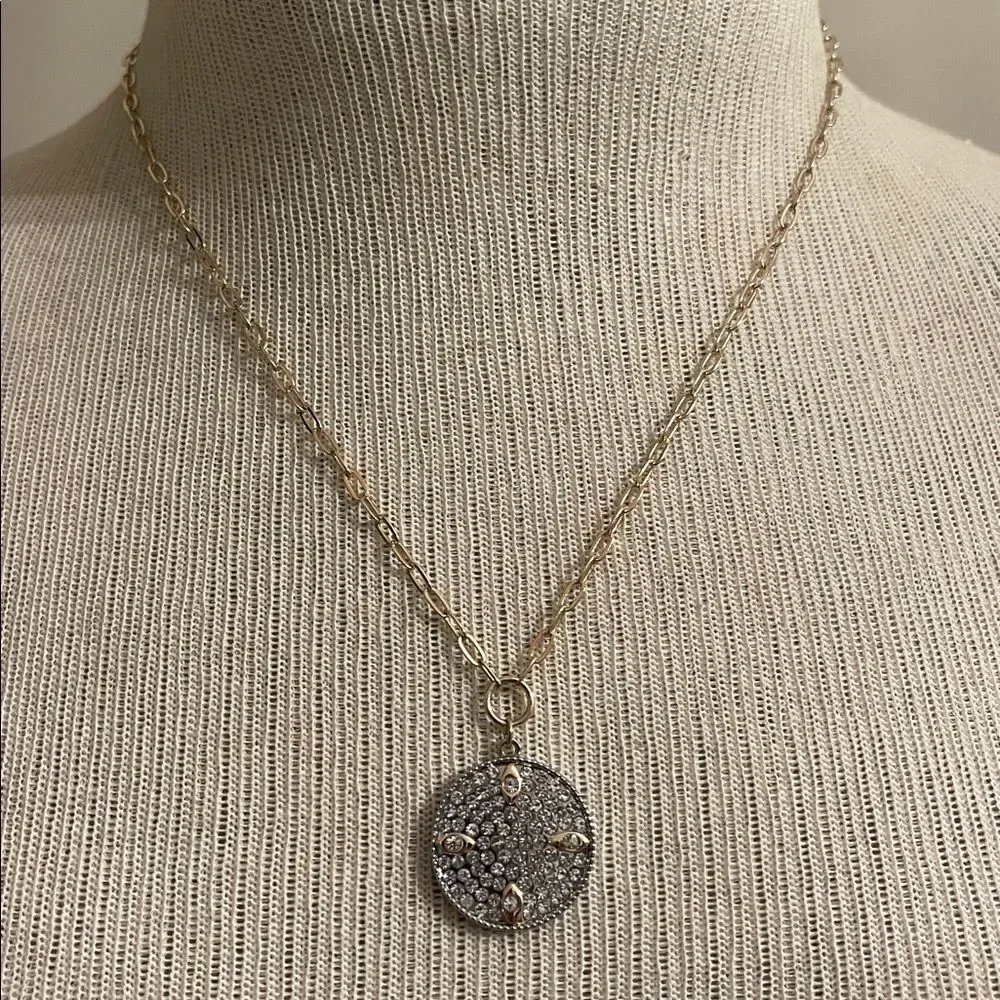 Park Lane Lennox Necklace Crystal Pave Round Pendant Necklace - Two-tone Jewelry